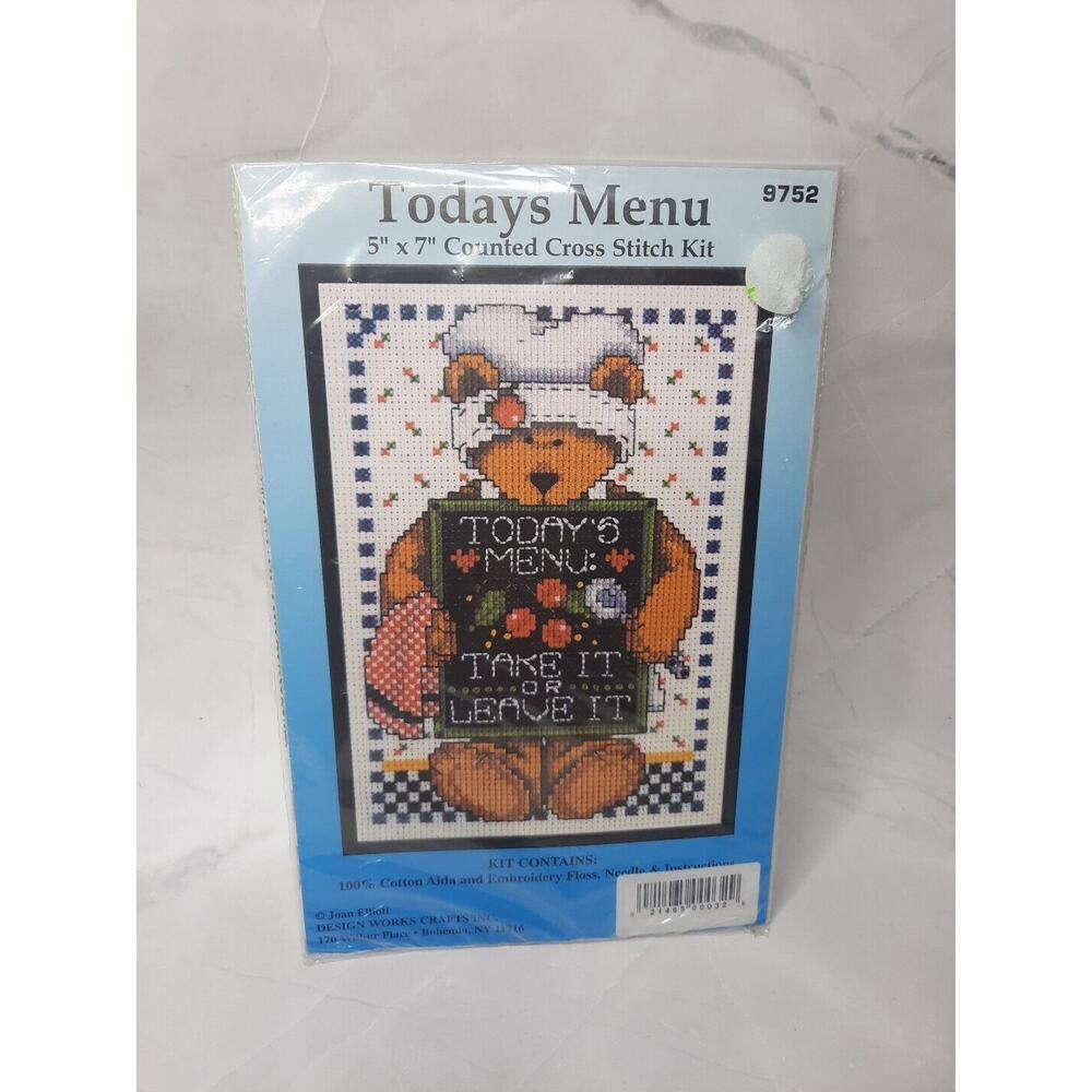 Design Works Counted Cross Stitch Kit Todays Menu 5x7 Teddy Bear Humor